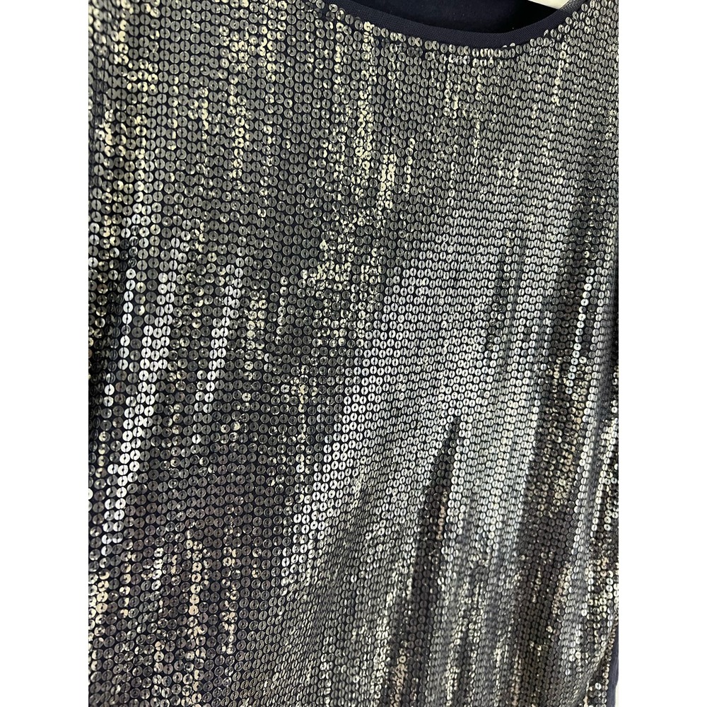 Ann Taylor LOFT Silver Black Short Sleeve Top Round Neck Short Sleeve Sz Large - Picture 3 of 6
